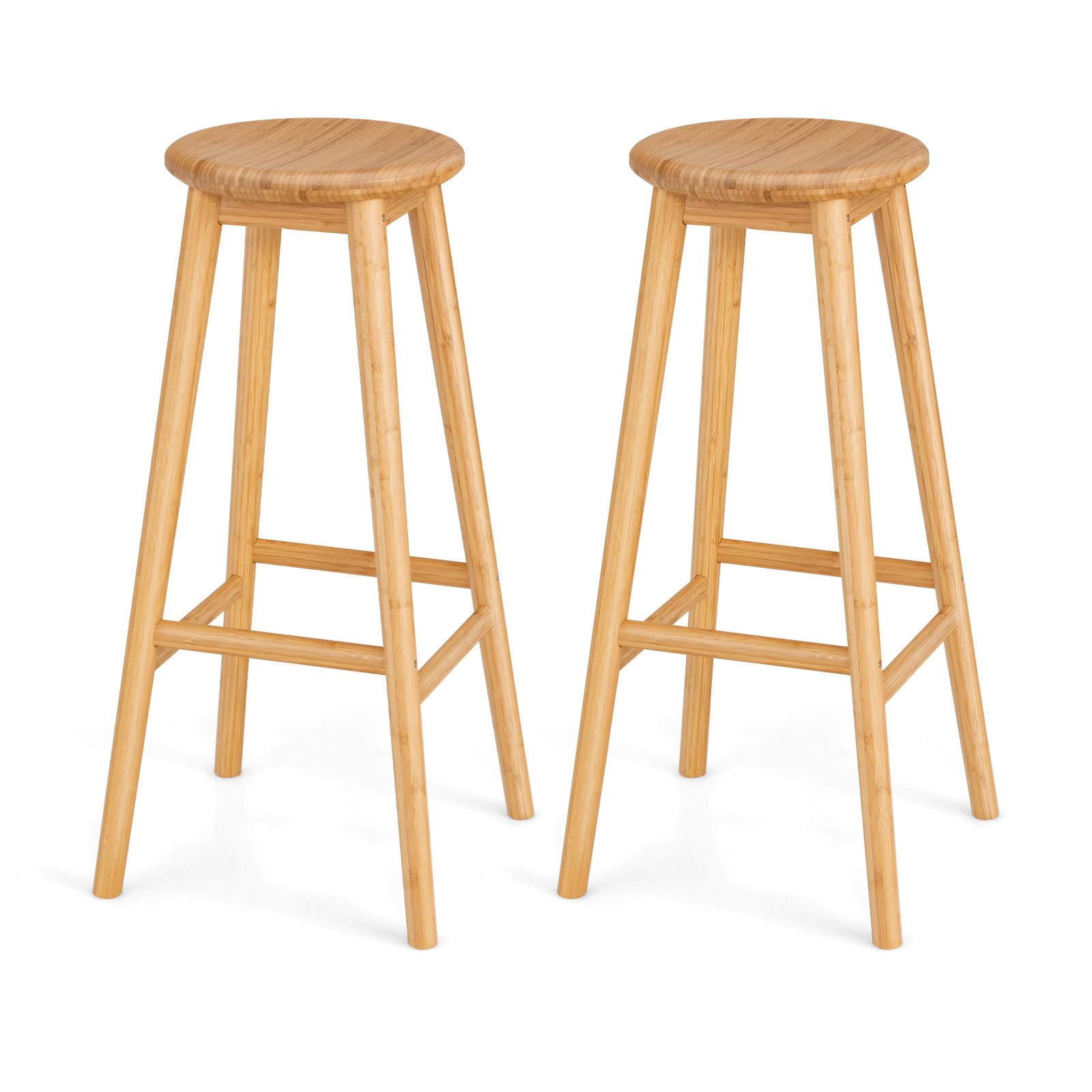 2 Pieces Bamboo Bar Stools Set with Footrest